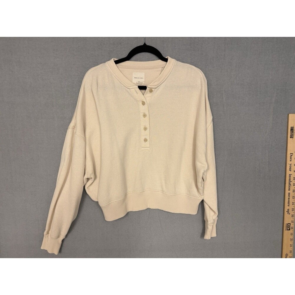 American Eagle Henley Sweatshirt Cream Waffle Textured Women's Size XS